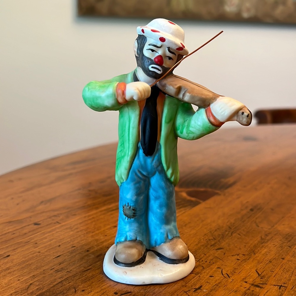 Flambro Emmett Kelly Jr. Sad Clown Porcelain Figurine with Violin
